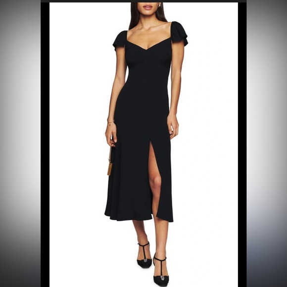 Reformation Baxley Flutter Sleeve Midi Dress Black Womens Size 8